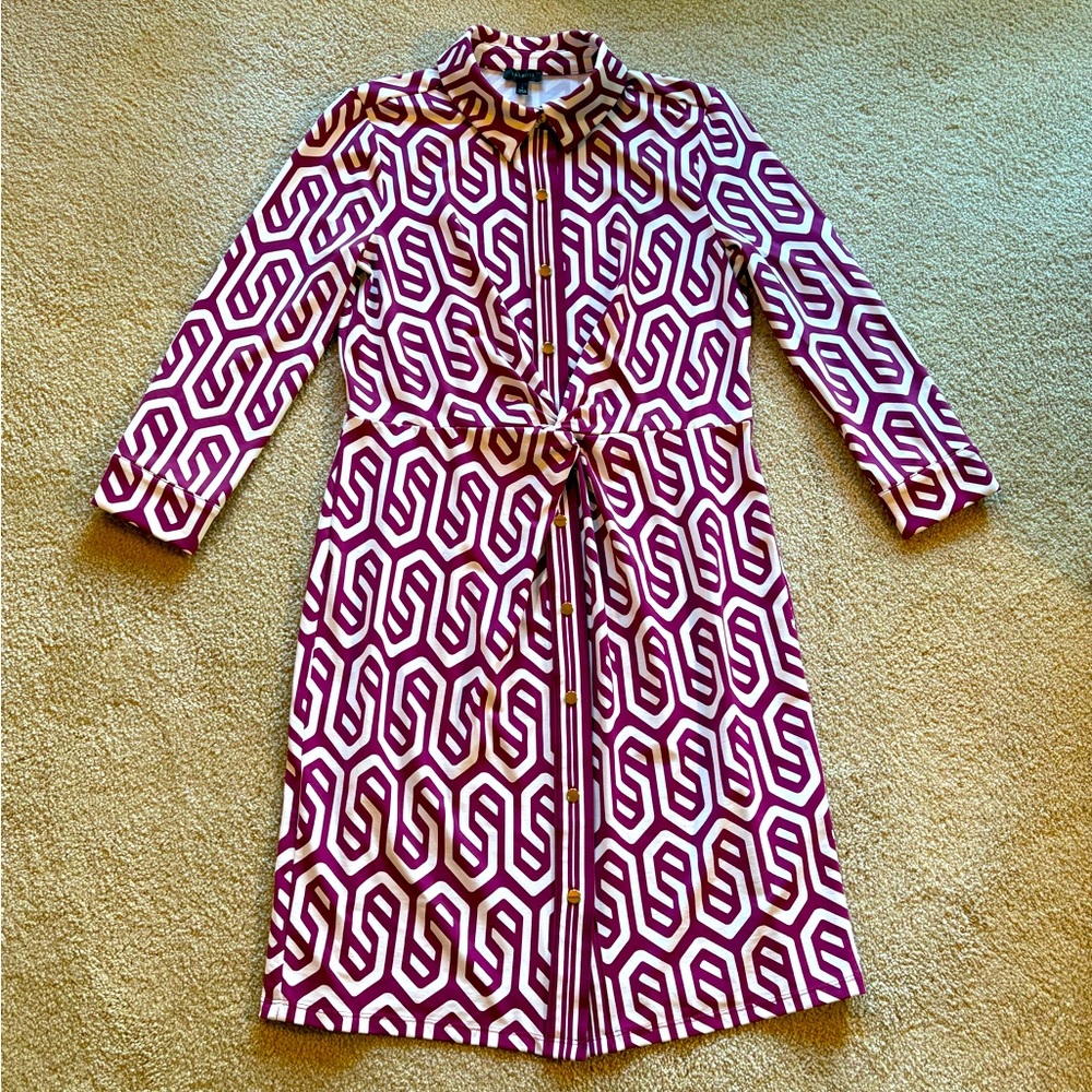 NWOT Talbots Effortless Jersey Twist Geometric Shirtdress, Size Small